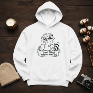 Official Cheeky Jimothy Viral Raccoon Trash Panda Line Art Hoodie in black with white line art design