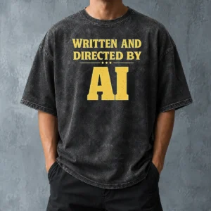 Nice Premium Written And Directed By AI Bold Text Washed T-Shirt
