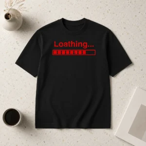 Awesome Loathing t shirt showing front view of a classic crew neck cotton tee in white