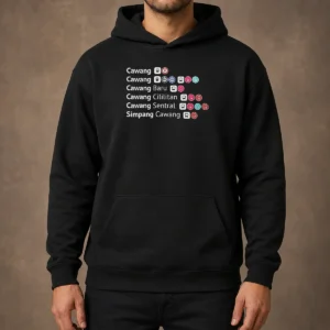 Pretty Cawang Cawang Baru Cililitan Sentral Simpang Cawang Transport Transit Map Hoodie in black, front view with detailed transit map print