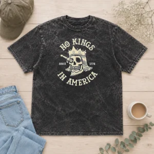 Official No Kings In America Since 1776 Skull American History Washed T-Shirt