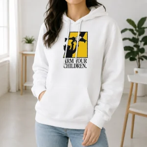 Pretty Black Cat Holding Submachine Gun And Hand Arm Your Children Hoodie in black, featuring a bold graphic on the front
