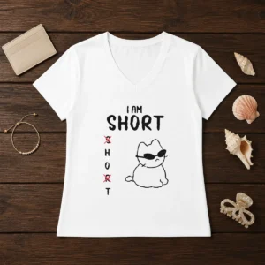 Top I Am Short H And T With Cool Cat V-Neck Shirt