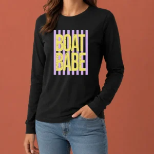 Pretty Retro Stripes Sunshine Boat Babe Long Sleeve Shirt