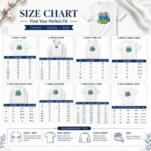 Size chart for Happy Good Back To School Ready To Shine Typography with measurements in inches and cm