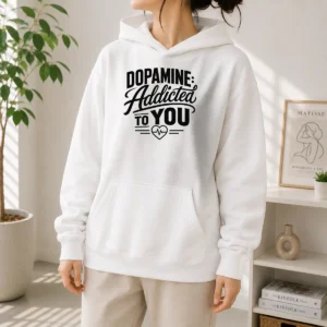 Pretty Dopamine Addicted To You Line Art Romance Hoodie in soft fabric with front pocket and drawstring hood