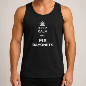Top Keep Calm And Fix Bayonets Slogan Military Tank Top in olive green, sleeveless casual wear
