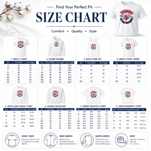 Size chart for Good Richmond Flying Squirrels Hot Dog Flamingo showing measurements in inches and cm