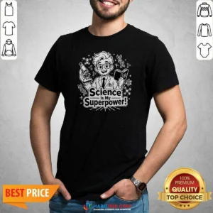 Good Science Is My Superpower Line Art shirt optimized on a unisex crew neck cotton t-shirt in white