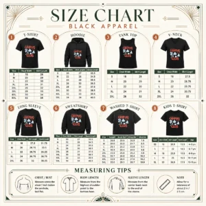 Size chart for Official The Andersons Camping Club Making Memories Together Campfire with measurements in inches and cm