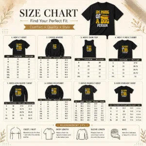 Size chart for Pretty Hotdog Lover I'M More A Dog Person with measurements in inches and cm