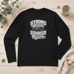 Funny Labour Day Strong Hands Stronger Nation Line Art Long Sleeve Shirt