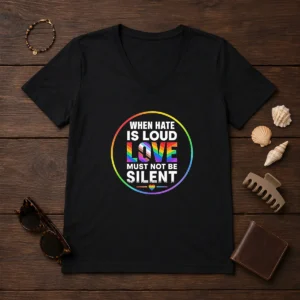Pretty When Hate Is Loud Love Must Not Be Silent Pride Month V-Neck Shirt