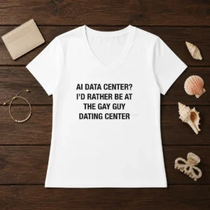 Original AI Data Center I'D Rather Be At The Gay Guy Dating Center V-Neck Shirt