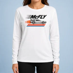Nice Top Mcfly Flaming Delorean Time Machine Long Sleeve Shirt