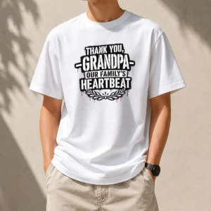 Premium Pretty Family Celebration Grandpa Thank You Stencil printed on a white crew neck t shirt