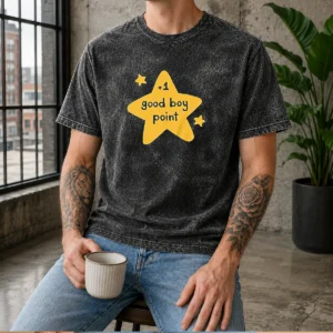 Hot Plus 1 Good Boy Point Star Reward Positive Reinforcement printed on a soft washed cotton t shirt