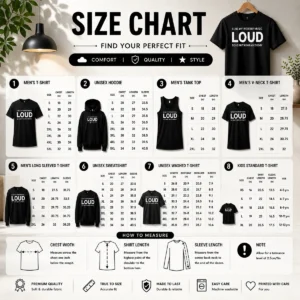 Size chart for Premium I Like My Worship Music Loud So I Can'T Hear My Enemy with measurements in inches and cm