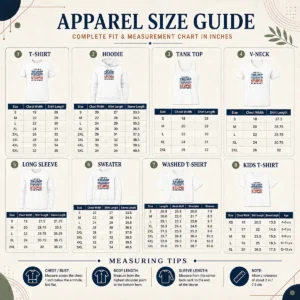 Size chart for Happy Funny Donald Trump 1 Out Of 3 Supporters tee showing measurements in inches and centimeters