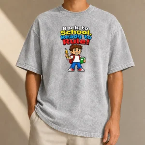 Top Pretty Back To School Pixel Washed T Shirt in soft cotton fabric with a relaxed fit
