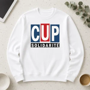 Nice Happy CUP Solidarity Red White Blue Logo long sleeve shirt with patriotic colors and logo on front