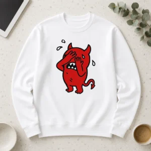 Awesome Happy Devil Cartoon Facepalm Panicking Sweating Long Sleeve Shirt