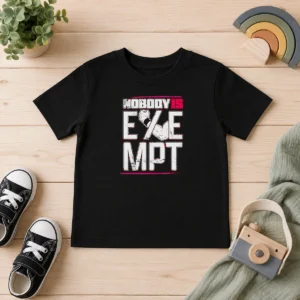 Official Nobody Is Exempt Wrestler Fist Arm Powerlifting Motivation Bodybuilding Kids T-Shirt