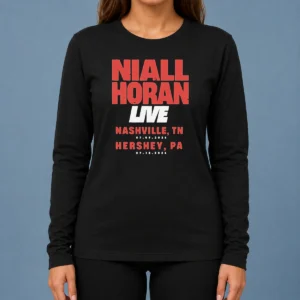 Premium Niall Horan Live Nashville Hershey Tour long sleeve shirt in black with tour graphics