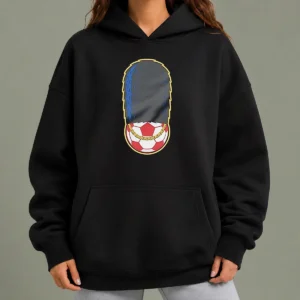 Official Funny London Guard British Soldier Soccer Ball Chain Hoodie in black with front graphic design
