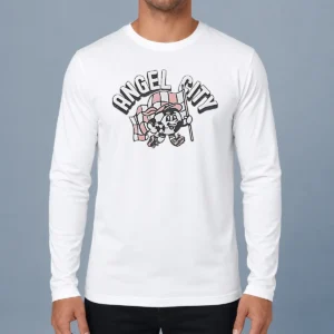 Nice Funny Angel City Mascot Soccer Ball Character Long Sleeve Shirt