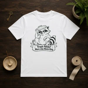 Official Cheeky Jimothy Viral Raccoon Trash Panda Line Art t shirt in black, featuring bold line art graphic on front