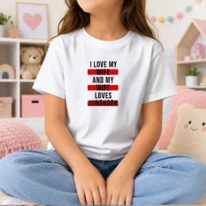 Original I Love My Wife And My Wife Loves Jungkook kids t shirt in white, featuring bold text design for children