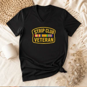 Premium Hot Strip Club Veteran Logo V Neck Shirt in charcoal gray with front veteran emblem