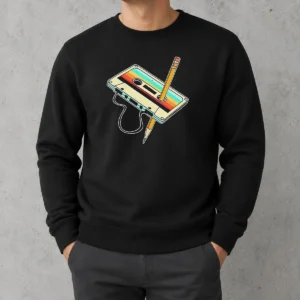 Pretty Retro Cassette Tape With Pencil 90s Nostalgia Sweater