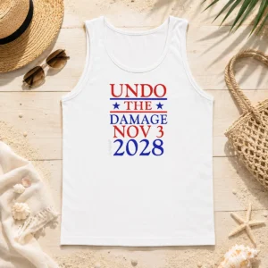 Premium Undo The Damage Nov 3 2028 Election tank top in white, sleeveless casual wear