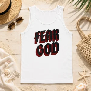 Top Fear God Script Print Faith Inspired Minimalist Religious Statement Tank Top