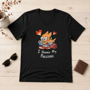 Pretty I Hoard My Passions Cute Dragon Reading Books V-Neck Shirt