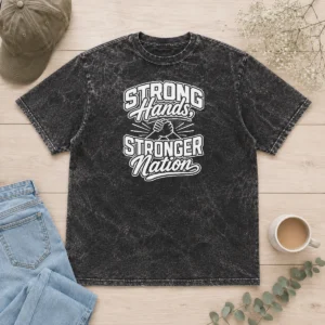 Funny Labour Day Strong Hands Stronger Nation Line Art Washed T-Shirt