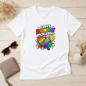 Good Coffs Rainbow Pickleball Comic For Active Athletes V-Neck Shirt