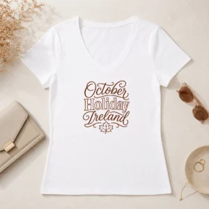 Nice Top October Holiday Ireland Cozy Fall Line Art V-Neck Shirt