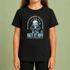 Top Set It Off Duality 10 Year Anniversary Undertale Sans Skeleton Kids T Shirt featuring a vibrant graphic on a comfortable cotton tee