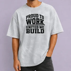 Nice American Labor Proud Typography Silhouette printed on a soft washed t shirt in a neutral tone