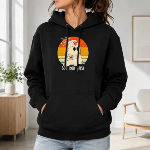 Hot Boo Boo Crew Retro Ghost Nurse Halloween Hoodie