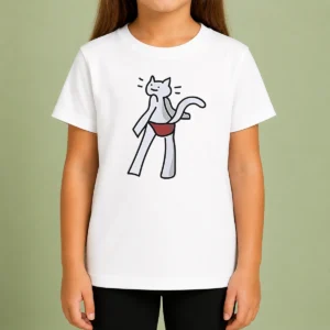 Top Catvin Klein Parody Cat Drawing Kids T Shirt featuring a playful cat graphic on a comfortable kids short sleeve tee