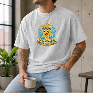 Original Playful Brain Amoeba Minimalist Humor Washed T Shirt in light gray with a relaxed fit