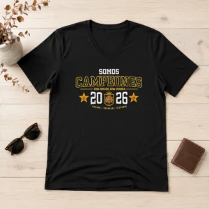 Top Somos Campeones Una NacióN Una Corona 2026 Spain Soccer Passion Pride Victory V Neck Shirt on white background