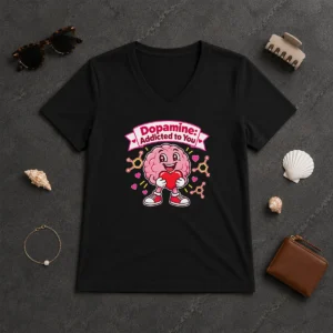 Good Top Cute Dopamine Addicted To You Love V Neck Shirt in light fabric with short sleeves