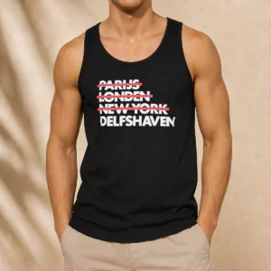 Original Parijs Londen New York Delfshaven Tank Top in white, sleeveless casual wear with bold city names print