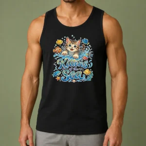 Premium Cute Kittens Of The Sea Watercolor Line Art Tank Top