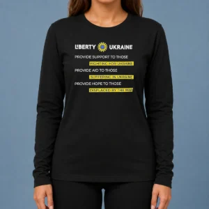 Pretty Liberty Ukraine Support Aid And Hope For Those Affected By The War long sleeve shirt in blue with front graphic print
